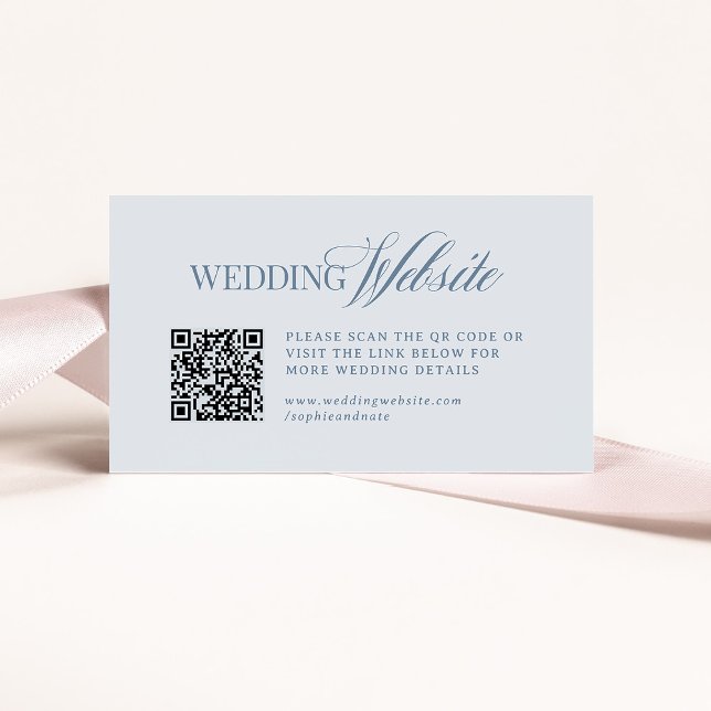 Carte D'accompagnement Luxe Light Dusty Blue | Wedding Website QR Code (Créateur téléchargé)
