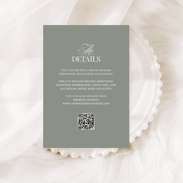 Carte D'accompagnement Luxe Sage Green | QR Code Mariage Détails de l'inv (Créateur téléchargé)