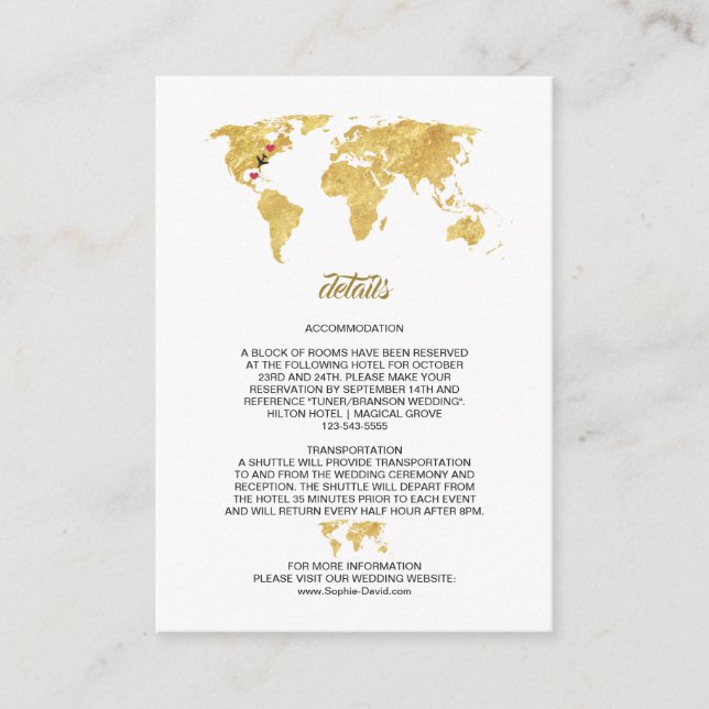 Carte D'accompagnement Luxe Travel World Map Détails du Mariage (Devant)