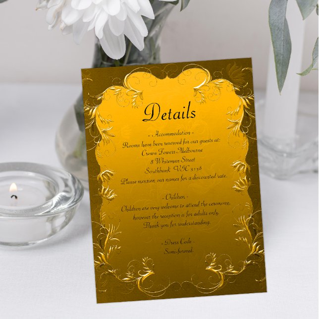 Carte D'accompagnement Luxueux Golden Elegance Mariage Détails (Créateur téléchargé)