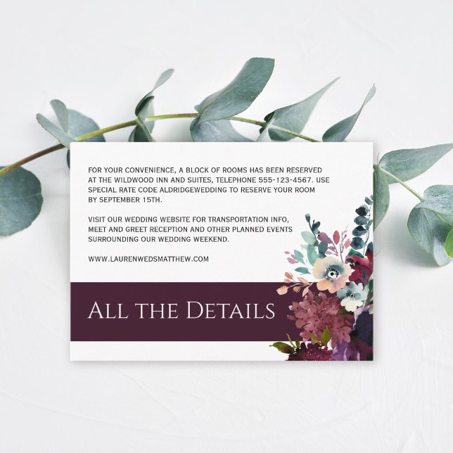 Carte D'accompagnement Luxueux Vin Floral Détails Mariage (Créateur téléchargé)
