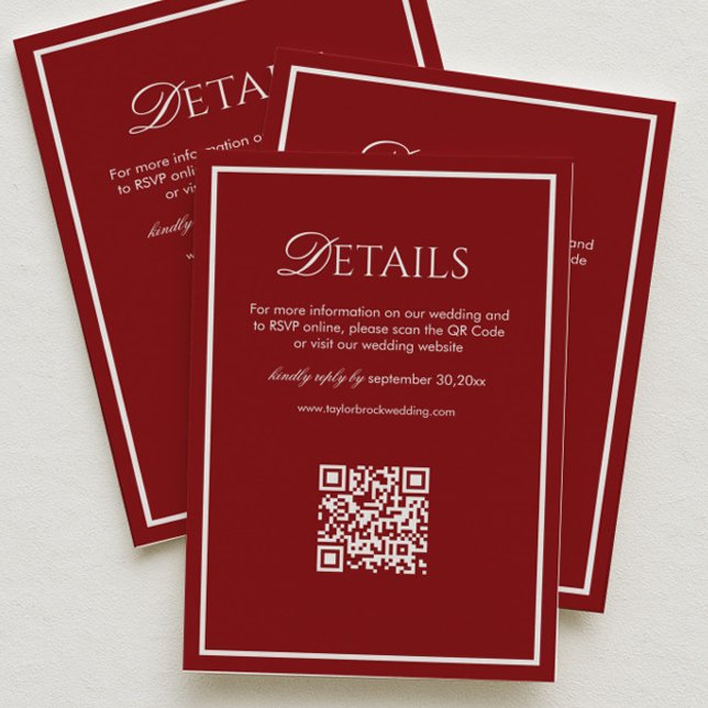 Carte D'accompagnement Luxury Retro Burgundy Wedding Details Qr Code (Créateur téléchargé)
