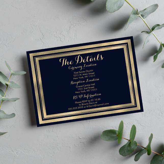 Carte D'accompagnement Luxury stylish modern navy blue gold Details Card (Luxury stylish modern navy blue gold Details )
