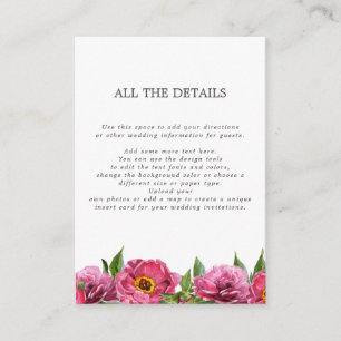 Carte D'accompagnement Magenta Peonies rose merveilleux tous les détails