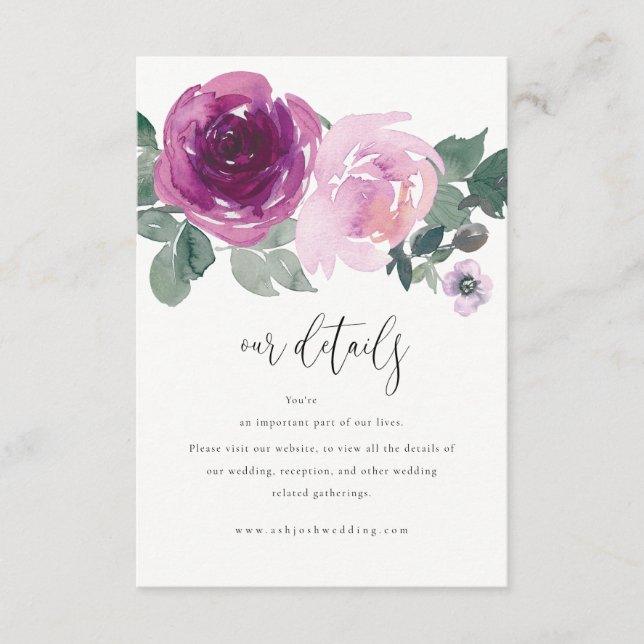 Carte D'accompagnement Magenta Pink Garden Floral Wedding Details Ivory (Devant)