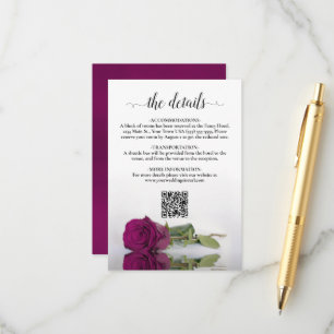 Carte D'accompagnement Magenta Rose Elegant Wedding Details QR Code