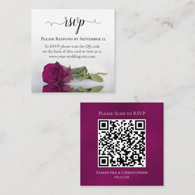 Carte D'accompagnement Magenta Rose Mariage élégant RSVP QR Code (Devant / Derrière)