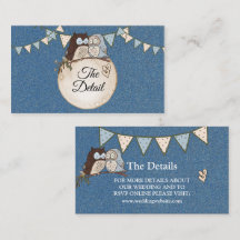 Magnifique Mariage Bleu Marron Hibou Détail Paille