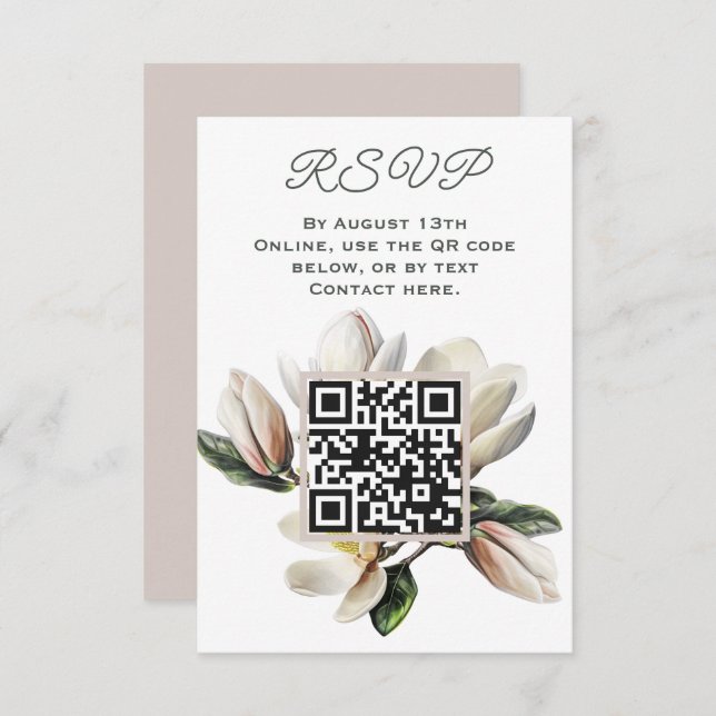 Carte D'accompagnement Magnolia Fleurs code RSVP QR (Devant / Derrière)