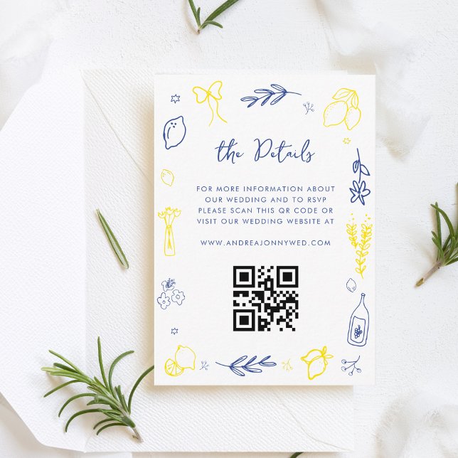 Carte D'accompagnement Main Drake Italy Lemon QR Code Détails du Mariage (Créateur téléchargé)