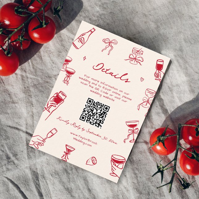Carte D'accompagnement Main Rouge Tirée Qui Est Plus Détails Mariage Qr C (Créateur téléchargé)