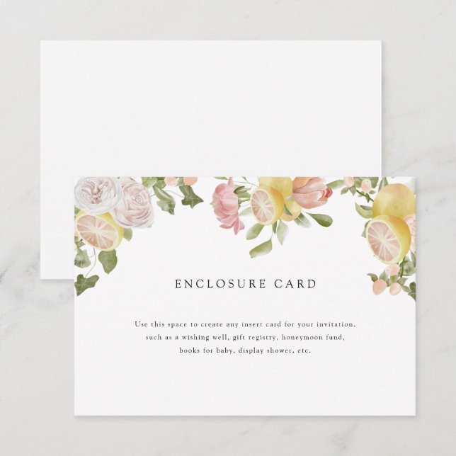 Carte D'accompagnement Main Squeeze | Agrumes | Floral Rose  (Devant / Derrière)