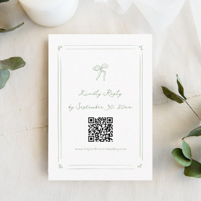Carte D'accompagnement Main Tirée Sage Quirky Vert Mariage RSVP Qr Code (Créateur téléchargé)