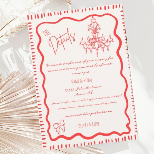 Carte D'accompagnement Main Whimsical tiré Bow rouge Wavy Détails du Mari (Créateur téléchargé)
