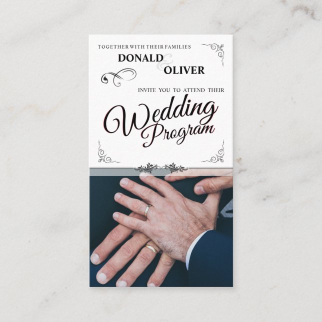 Carte D'accompagnement Mains d'un couple de Mariages gais avec anneaux (Devant)