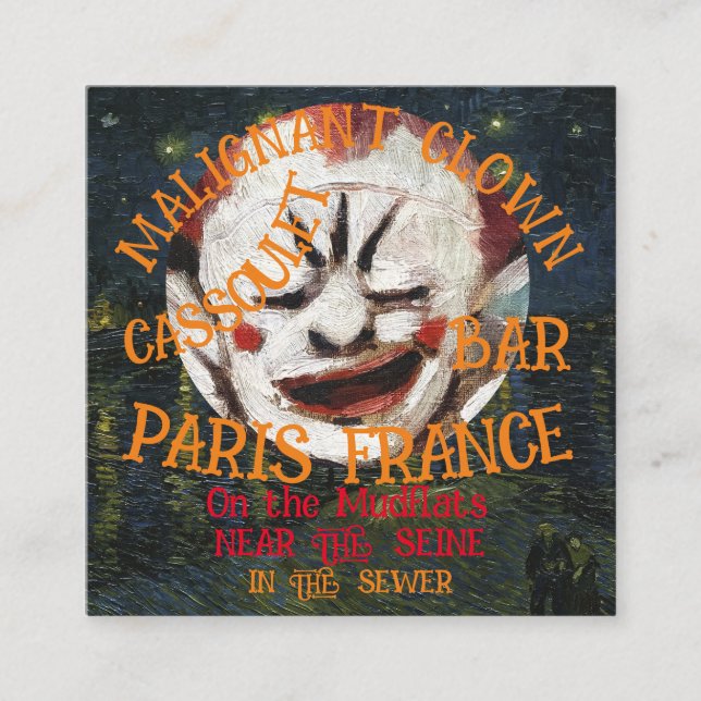 CARTE D'ACCOMPAGNEMENT MALIGNANT CLOWN CASSOULET BAR PARIS FRANCE (Devant)