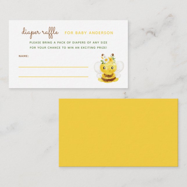 Carte D'accompagnement Mama to Bee Baby shower Diaper Raffle (Devant / Derrière)