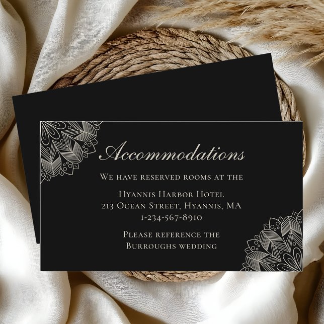 Carte D'accompagnement Mandala Indian Boho Black Wedding Accommodations (Créateur téléchargé)