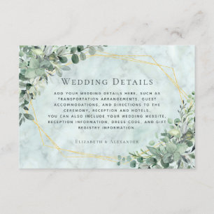 Carte D'accompagnement Marble Eucalyptus Greenery Gold Détails du Mariage