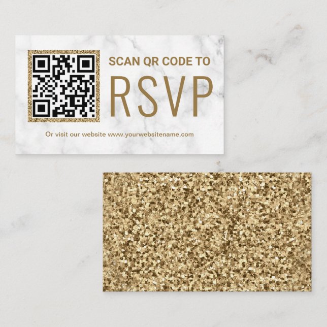 Carte D'accompagnement Marbre blanc Gold QR Code RSVP Mariage site Web (Devant / Derrière)
