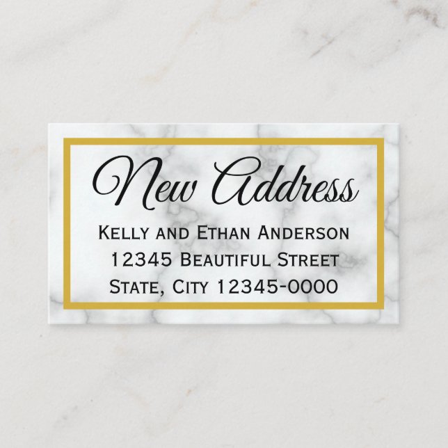 Carte D'accompagnement Marbre blanc Look et Faux Gold Nouvelle adresse (Devant)