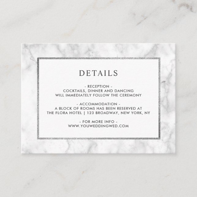 Carte D'accompagnement Marbre blanc moderne Détails Mariage (Devant)