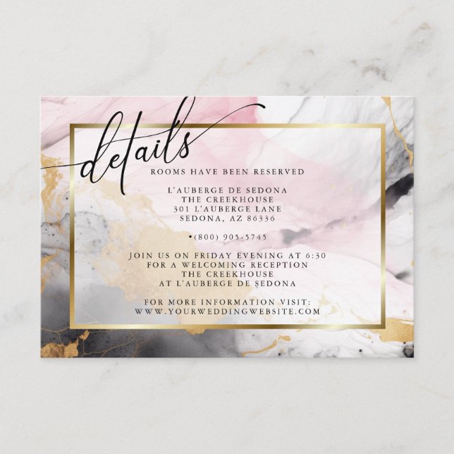 Carte D'accompagnement Marbré Dusty Rose Black Gold Abstrait (Devant)