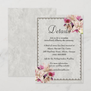 Carte D'accompagnement Marbre Floral Lily blanche Détails du Mariage