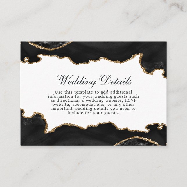 Carte D'accompagnement Marbre Noir Et Or - Détails Mariage (Devant)