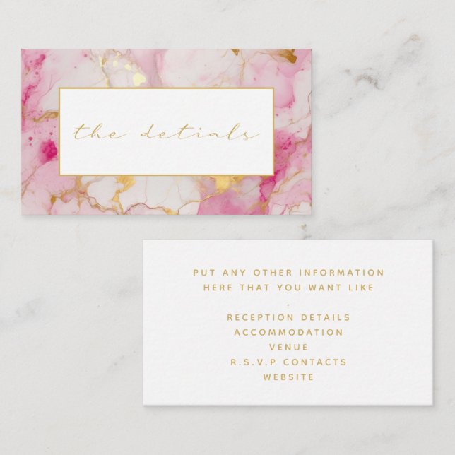 Carte D'accompagnement Marbre rose et blanc les détails mariage (Devant / Derrière)