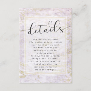 Carte D'accompagnement Marbres modernes en violet avec Mariage or Détails