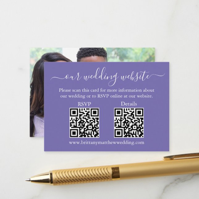 Carte D'accompagnement Mariage 2 QR RSVP Détails Périmètre photo (Devant/Arrière en situation)