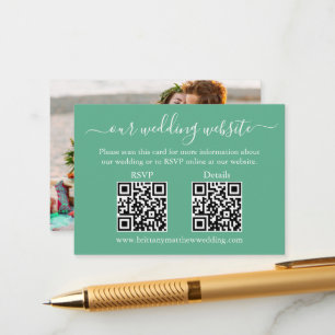 Carte D'accompagnement Mariage 2 QR RSVP Détails Photo Neo Mint Green