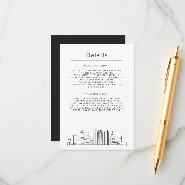 Carte D'accompagnement Mariage à Atlanta | Détails pour les invités  (Devant/Arrière en situation)