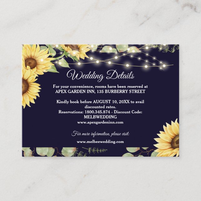 Carte D'accompagnement Mariage à cordes Eucalyptus de tournesol bleu (Devant)