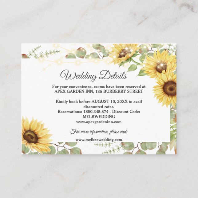 Carte D'accompagnement Mariage à cordes Eucalyptus de tournesol vert (Devant)