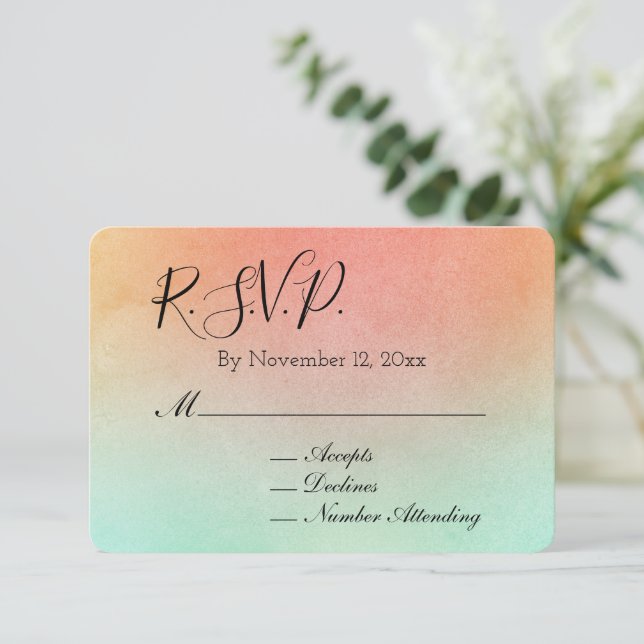 Carte D'accompagnement Mariage à la menthe orange RSVP (Debout devant)