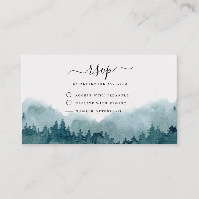 Carte D'accompagnement Mariage à l'aquarelle de la forêt RSVP (Devant)