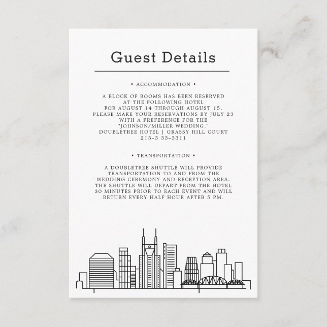 Carte D'accompagnement Mariage à Nashville | Informations pour les invité (Devant)