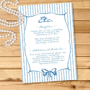 Carte D'accompagnement Mariage à rayures avec nœud bleu aquarelle fantais