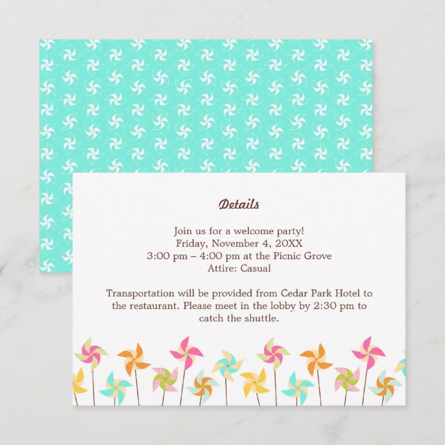 Carte D'accompagnement Mariage à thème Pinwheel coloré (Devant / Derrière)