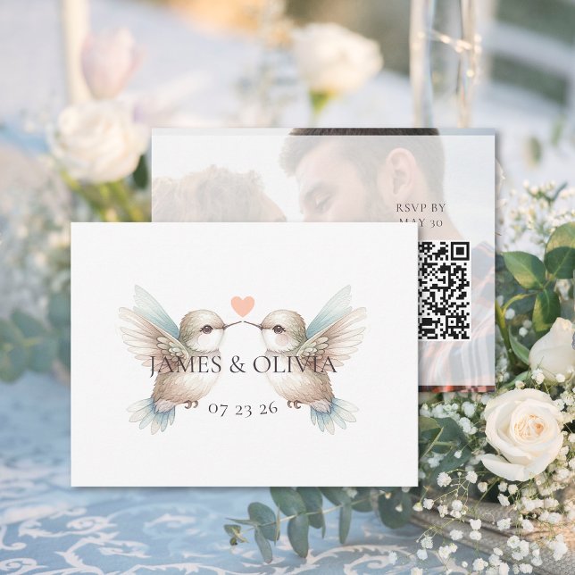 Carte D'accompagnement Mariage adorable Ajouter photo QR Code de boîtier  (Adorable Wedding Add Photo QR Code Enclosure Card (front and back))
