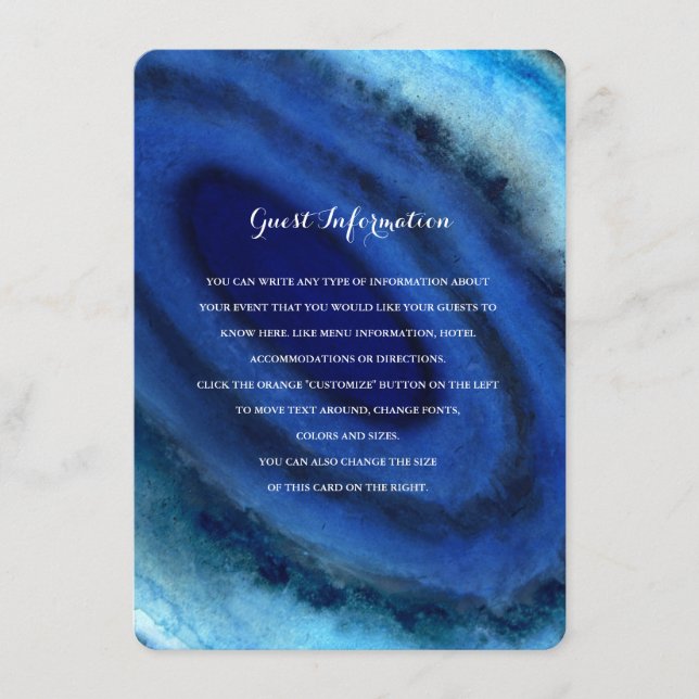 Carte D'accompagnement Mariage Agate Bleu Insérer (Devant)
