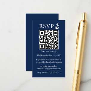 Carte D'accompagnement Mariage Ancre marine bleu QR RSVP