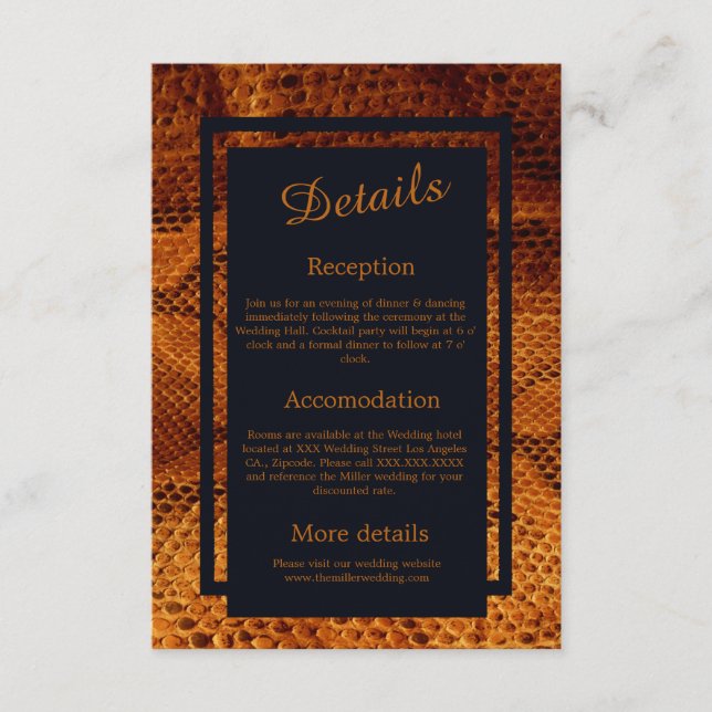 Carte D'accompagnement mariage animal luxe peau de serpent sauvage  (Devant)