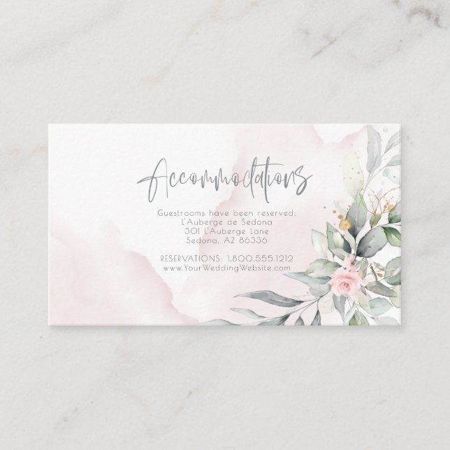 Carte D'accompagnement Mariage | Aquarelle rose pâle Floral et Folithe (Devant)