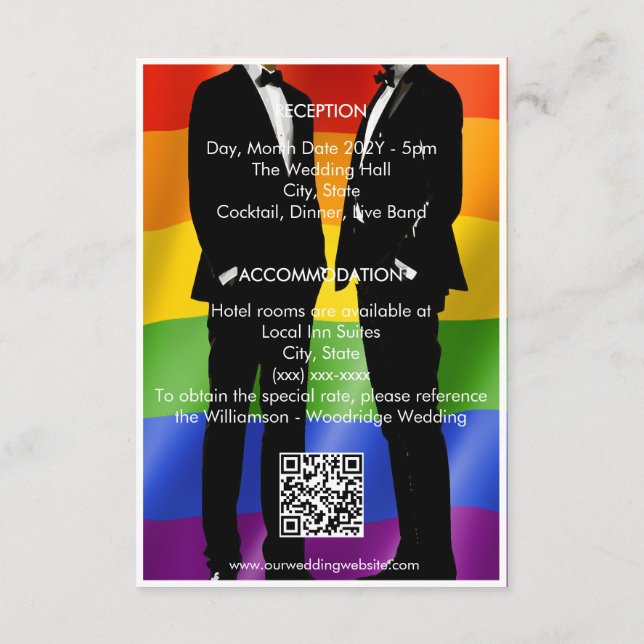 Carte D'accompagnement Mariage arc-en-ciel d'hommes gays modernes et élég (Dos)