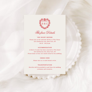 Carte D'accompagnement Mariage Armoiries Monogramme Rouge Vintage Romanti