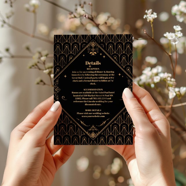 Carte D'accompagnement Mariage Art Déco Géométrique Elégant Or Noir (Créateur téléchargé)