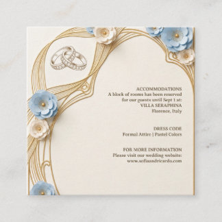 Carte D'accompagnement Mariage Art Nouveau Pastel Bleu Or